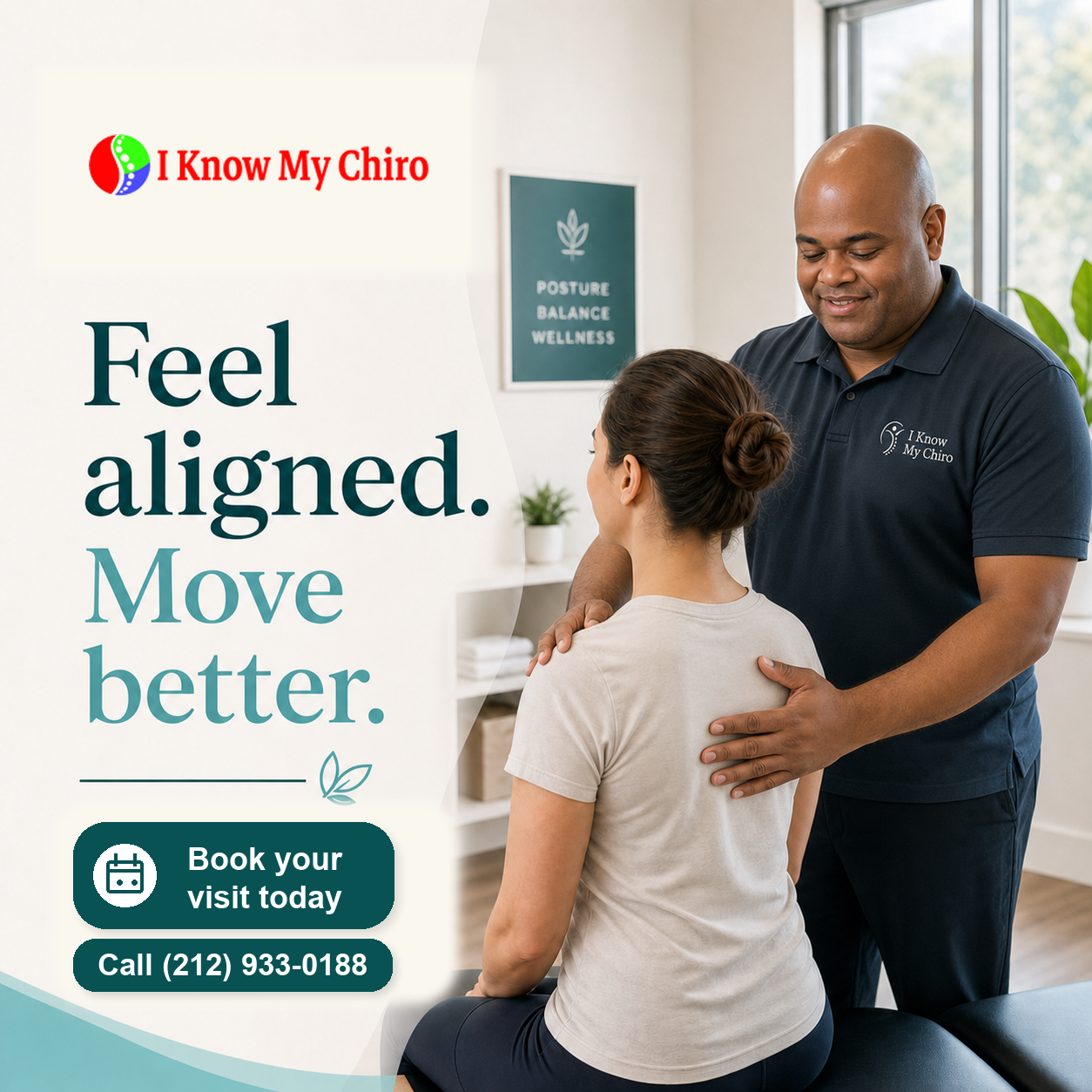 Chiropractor helping patient improve posture and alignment at I Know My Chiro in NYC