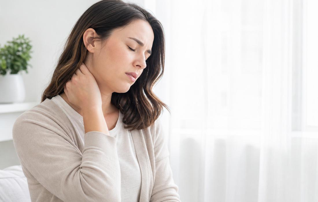 Patient gently holding neck for neck pain relief